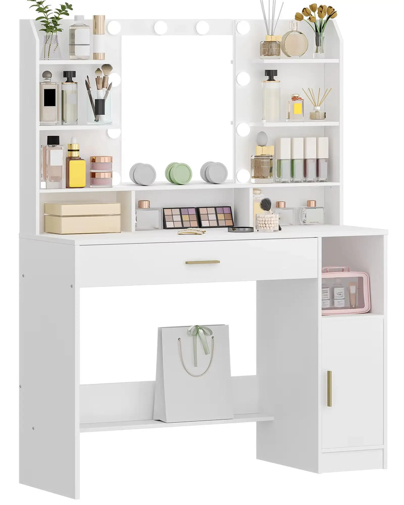 Hzuaneri Hzuaneri Bedside Table set of 2, with Charging Station,  Side Table with LED Lights, 1 Open Compartment and 2 Drawers