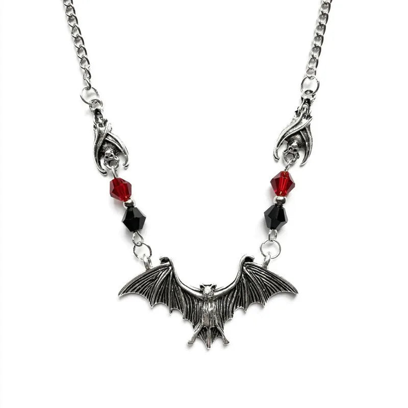 Crystal Bead Chain Gothic Necklace for Woman Animal Horror Black Bat Punk Jewelry Gift Witch Choker Dark Series Accessories 2022