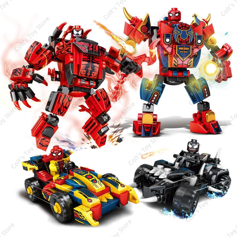 New Superhero Spider Man Venom Chariot Mech Deformation Building Blocks Kits Classic Movie Bricks Model Children's Toy Boy Gifts