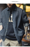 Maden Retro Loose Long-sleeved Denim Shirt Checkered Lapel Single-breasted Jacket for Men Spring and Fall Versatile Outerwear