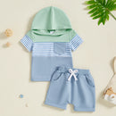 Toddler Boys 2-Piece Outfit Camouflage Print Hooded T-shirt with Drawstring Shorts Set for Summer Playdates and Adventures