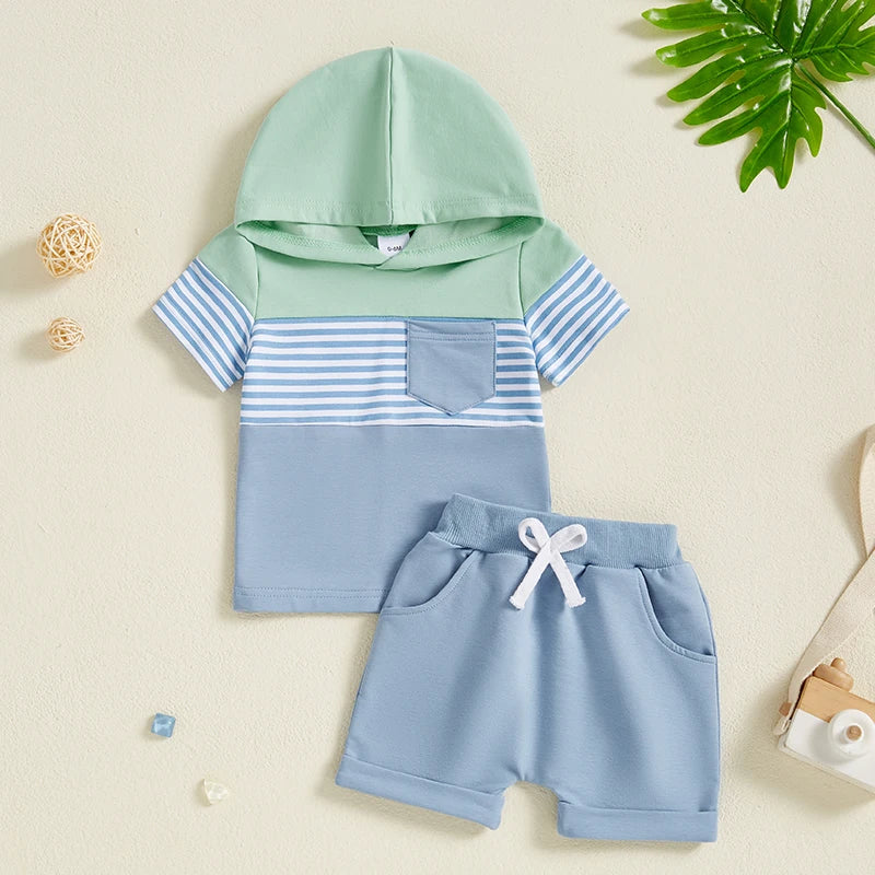 Toddler Boys 2-Piece Outfit Camouflage Print Hooded T-shirt with Drawstring Shorts Set for Summer Playdates and Adventures