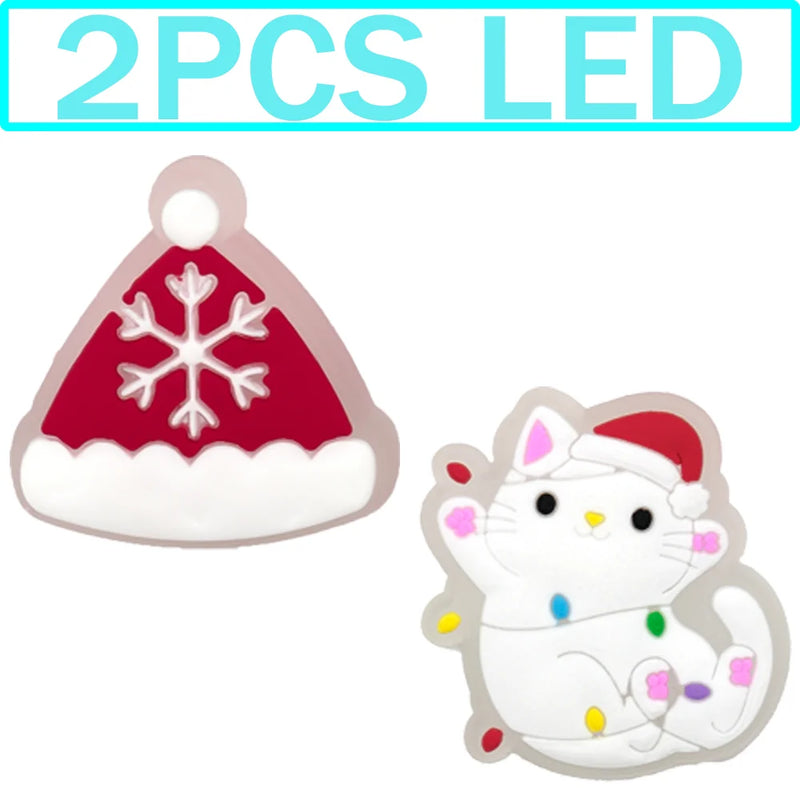 1-5PCS New Christmas LED Shoe Charms,Cute Santa Claus Cat & Dog Pin Accessories for Sandals,Shoe Clogs Buckle Christmas Gifts