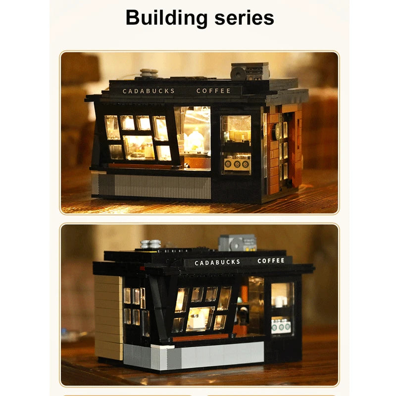 Creative Street Scene Modular Buildings LED Cafe Store Model 768PCS Building Blocks Brick Toys for Children Birthday Gift Set