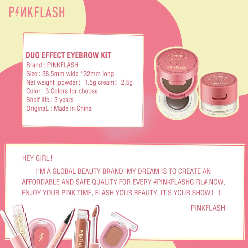 PINKFLASH 2 In 1 Eyebrow Powder Cream Double-Deck Waterproof Multi-uses Pigment Smudge-proof Eyebrow Enhancer Makeup Cosmetics