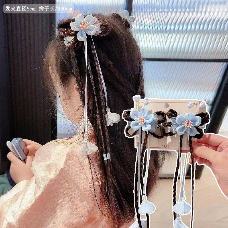 Antique Wig Braid Hair Accessories Little Girl Cute Flower Hair Card Children Hanfu Headdress Chinese Style Girl Hair Clip