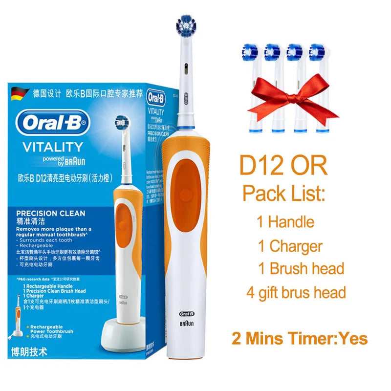 Oral B Electric Toothbrush Rotation Cleaning Oral 3D White Tooth Adult Vitality Tooth Brush Inductive Charging + Gift Brush Head