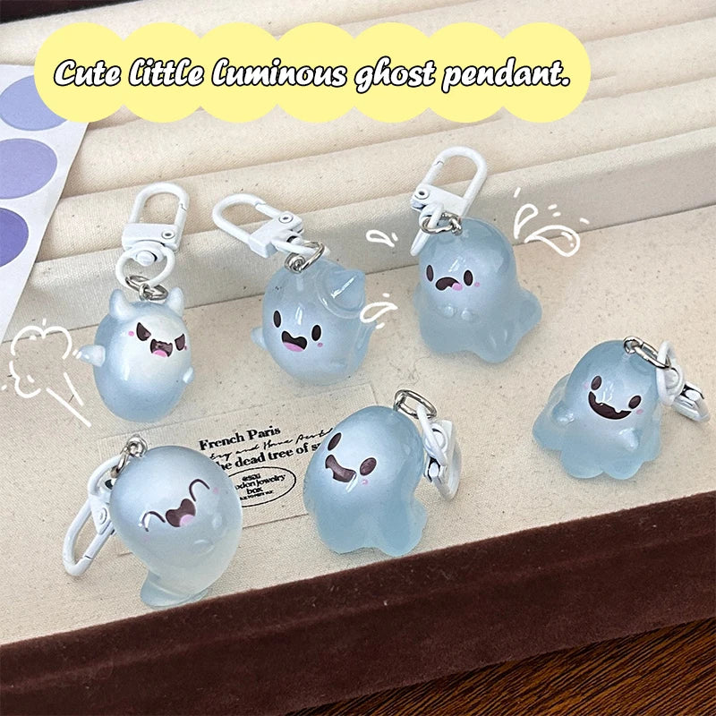 Luminous Halloween Ghost Key Chain Cartoon Jelly Doll Phone Pendant Headphone Case Charm Bag Decor Car Key Ring