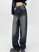 Wide Leg Jeans Women Elegant Casual Korean Fashion Style High Waist Daily Retro Washed Vintage Streeetwear Chic All-match Basic