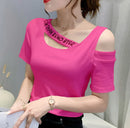 Tops Woman Short Sleeve Coquette Clothes Slim Off Shoulder Sexy T Shirt for Women Summer Outfit Plain Elegant Cheap Women's Tee