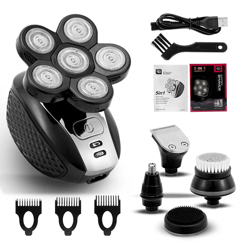 Electric Shaver For Men Wet Dry Head Electric Razor Beard Hair Trimmer Rechargeable Bald Shaving Machine 5 in 1 Grooming kits