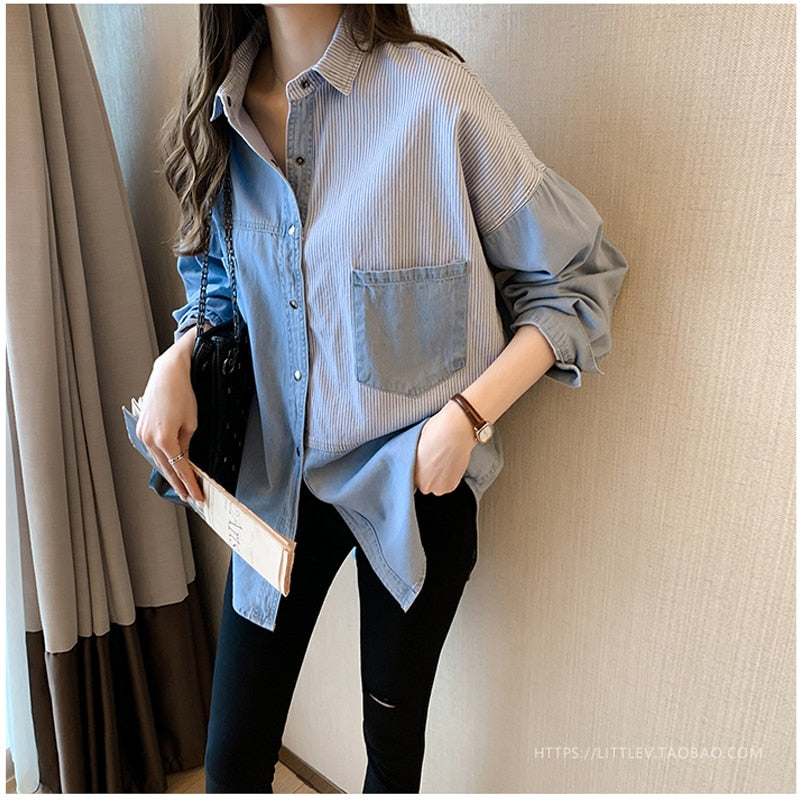 2023 Spring New Camisa Jeans Feminina Shirt Cotton Female Long Sleeve Women's Denim Shirt Loose Korean LooseBlouse 7256 50