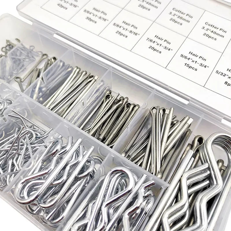 Cotter Pin R Clips Spring Retaining Hair Pins Assortment Kit Zinc-Plated Steel 6 Sizes 110PCS Split Pins 6 Size 140PCS For Car