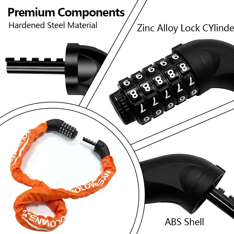 Bike Chain Lock, 5 Digit Combination Heavy Duty Anti Theft Bicycle Chain Lock, For Bicycle, Motorcycle, Door, Gate, Fence