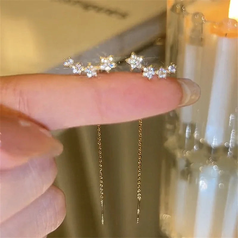 Trendy Long Wire Tassel Thread Chain Climb Star Heart Beads Pendants Drop Earrings women's Straight Hanging Earings Jewelry