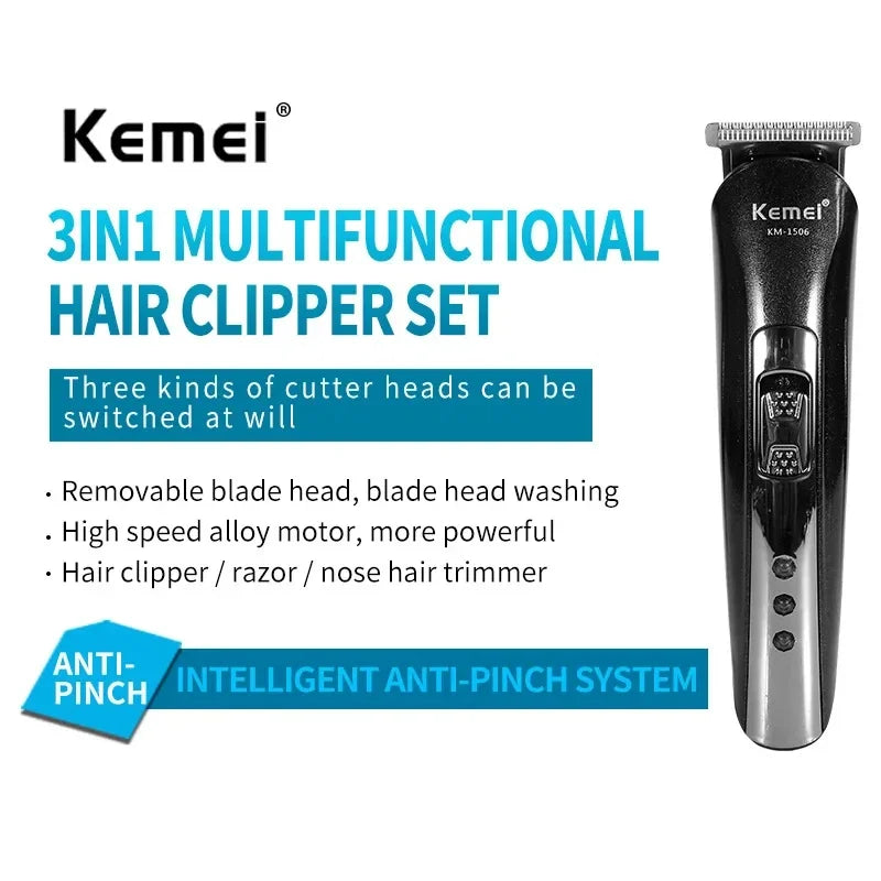 Kemei KM-1506 3 In 1 Electric Shaver USB Charging Hair Trimmer Electric Rechargeable Nose Professional Shaving Machine  trimmer