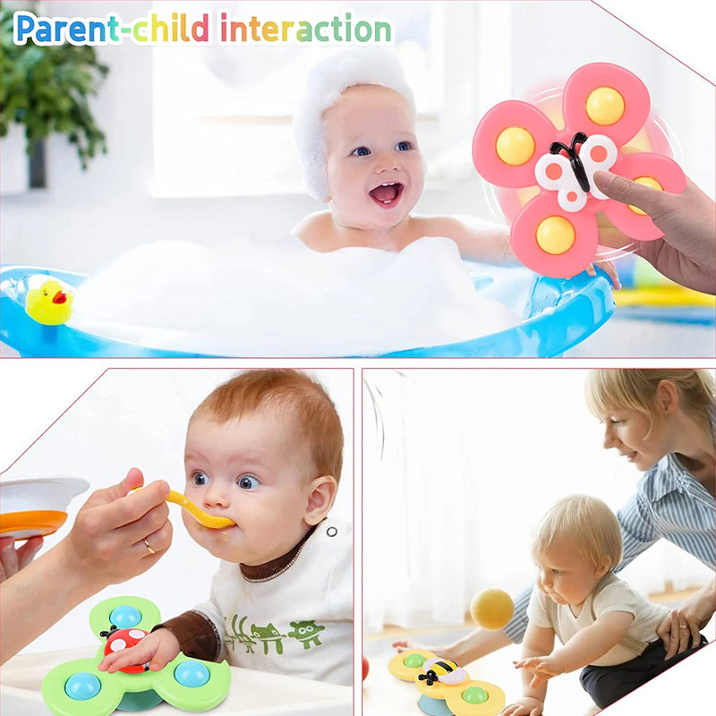 3PCS Suction Cup Fidget Spinner Toy For kids Infant Sensory Relief Stress Educational Bath Toys Baby Games Rotating Rattle Gift