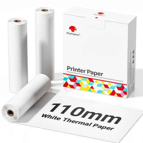 White Non-Adhesive Thermal Paper Sticker Paper for Phomemo M04S/M04AS Bluetooth Thermal Printer Black on White 50mm 107mm 110mm
