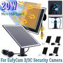 20W Camera Solar Charging Panel For EufyCam 3/3C Security Camera Micro USB/Type-C 360 Adjustable IP65 Waterproof for iPad