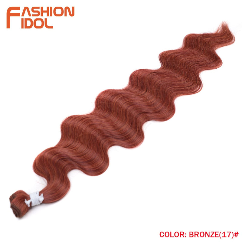 FASHION IDOL Body Wave Ponytail Hair Bundles 26 Inch Soft Long Synthetic Hair Weave Ombre Brown 613 Blonde 100g Hair Extensions