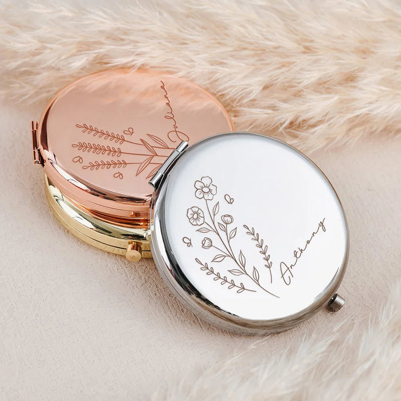 Personalized 7CM Pocket Makeup Mirror Engraved Round Metal Compact Mirrors Hen Night Party Bridesmaid Gift Rose Gold/Gold Mirror