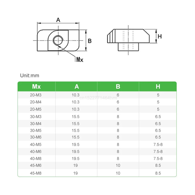 T-nut M3 M4 M5 M6 M8 Hammer Head T Nut Fasten Slot Nut Connector Nickel plated for 20 30 40 45 EU Aluminum Extrusion Profile