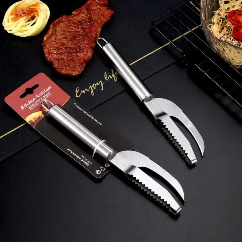 Stainless Steel 3 In 1 Fish Scale Knife Cut/Scrape/Dig Maw Knife Scale Scraper Sawtooth Peelers Scraping Boning Filleting