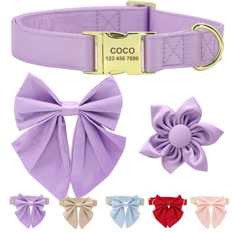Personalized Dog ID Collar Cute Bowknot Pet Necklace Dog Buckle Collars With Bow Tie Flower Accessories For Small Large Dogs