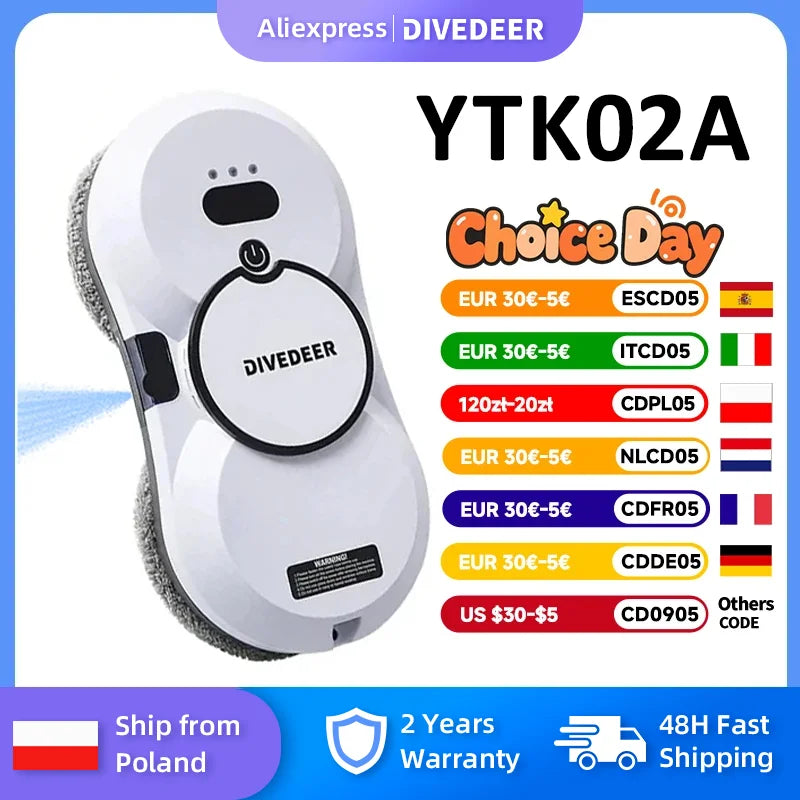 DIVEDEER Window Cleaning Robot Large Suction Spray Electric Anti-fall Remote Control Vacuum Cleaner