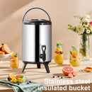 Stainless Steel Double-Layer Container 6L/8L with Faucet Beverage Dispenser Milk Tea Buckets Ideal for Water Milk Tea and Coffee