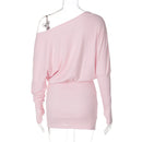 Women's Off-Shoulder Mini Dress Long Sleeve Oblique Neck Bodycon Sexy Short Fashion for Party Club Fall Winter