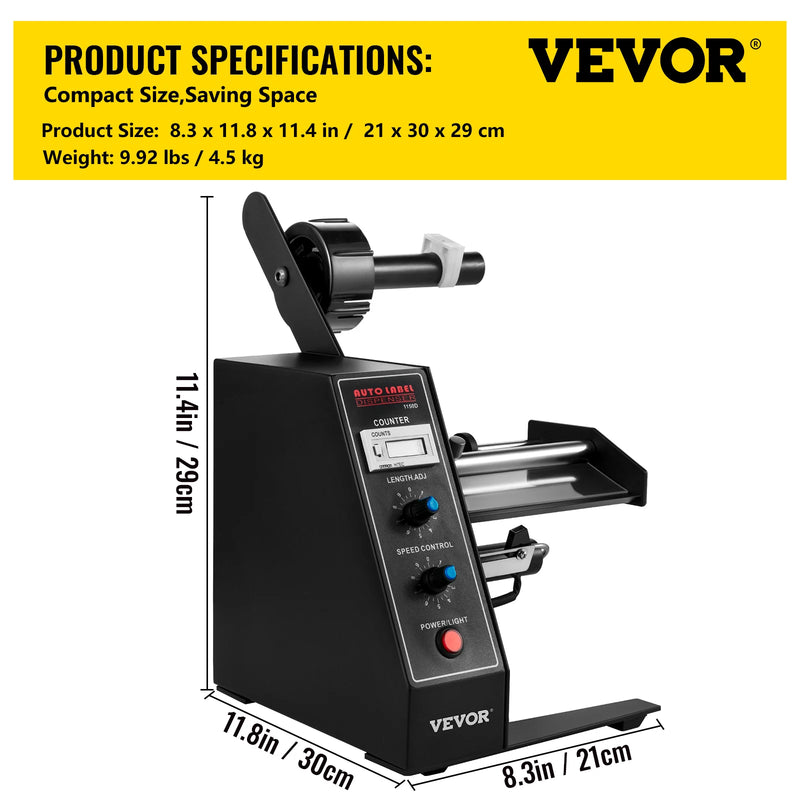 VEVOR Automatic Label Dispenser Device 140mm AL-1150D Portable Label Applicator Sticker Separating Auto Label Stripping Machine