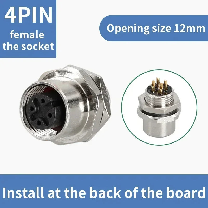 M12 flange mounting sensor connector  front/rear panel waterproof male&female plug screw threaded coupling 4 5 8Pin  connectors