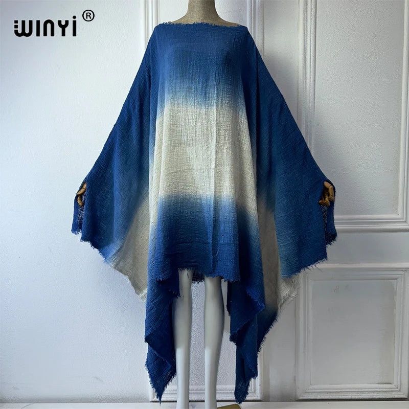 WINYI summer dress Tie-dyed sexy dress Women elegant robe Middle East Female kaftan abayas dubai luxury beach cover up Caftan