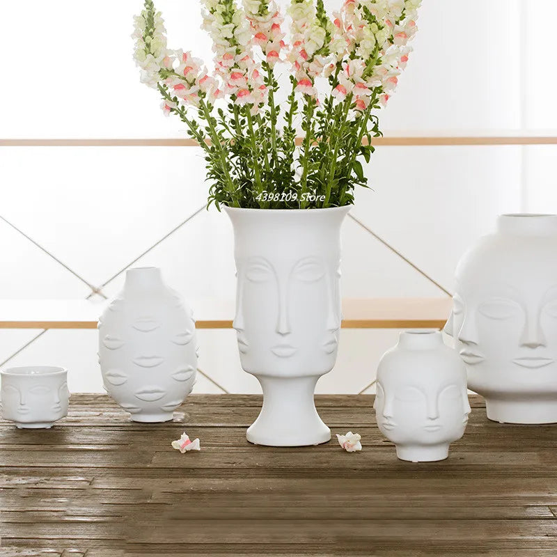 Scandinavian White Ceramic Vase Decoration Home Decoration Crafts Modern Interior Decoration Countertop Vase Art Face Shape Vase
