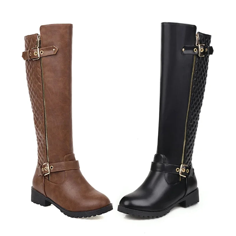 2023 New Antumn Winter Women Long Boots Plus Size 22-27 Cm Grid Splicing Side Zip Fashion Knee High Boots Women Modern Boots