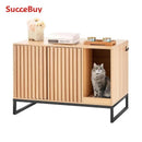 SucceBuy Cat Litter Box Enclosure Hidden Litter Box Furniture Wooden Cat Washroom Indoor with 2 Doors Study Metal Legs Cat House