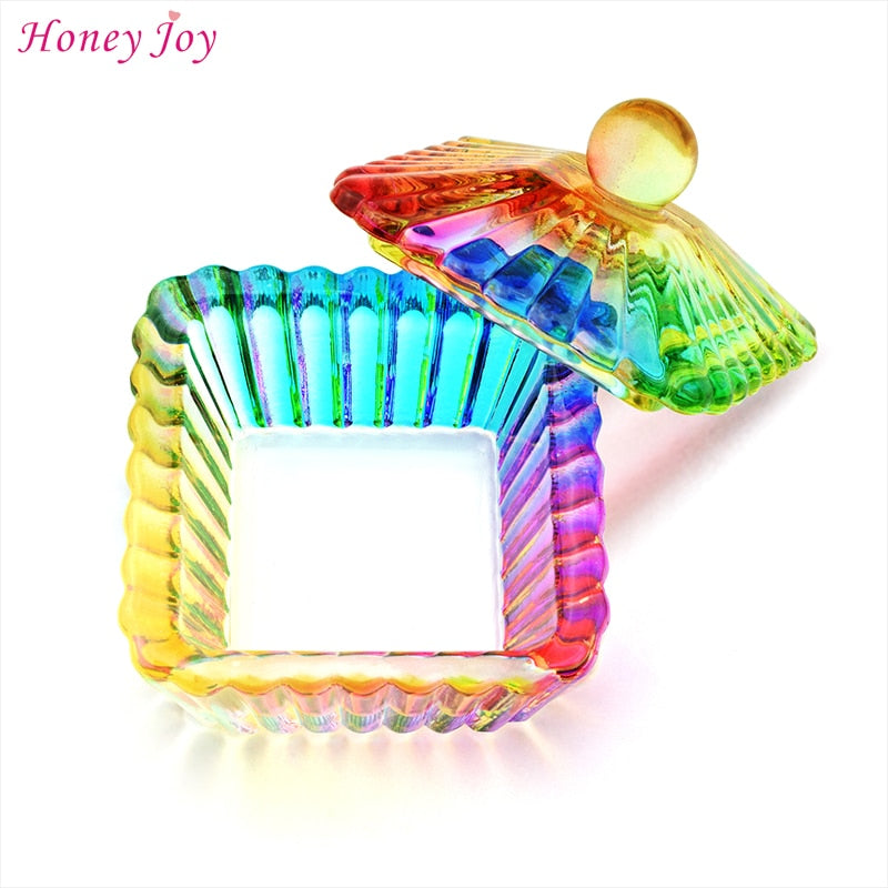 1 pc Rainbow Crystal Clear Acrylic Liquid Dish Dappen Dish Glass Cup with Lid Bowl for Acrylic Powder Monomer Nail Art Tool Kit