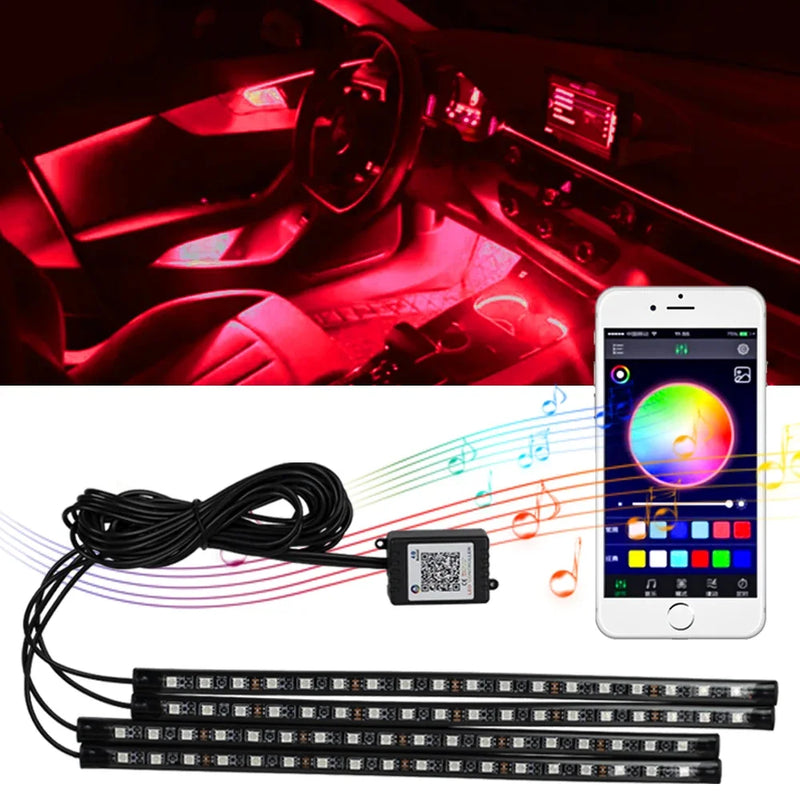 Neon 36 48 72 LED Car Interior Ambient Foot Light with USB Wireless Remote Music APP Control Auto RGB Atmosphere Decorative Lamp