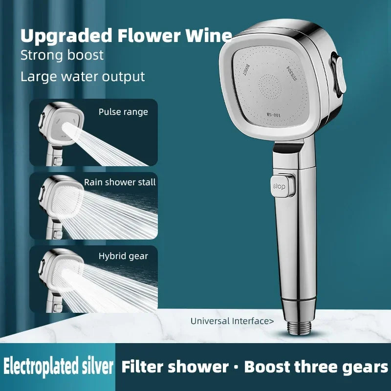 New 3 Speed Strong Pressurized Shower Head Square Handheld Shower Nozzle Household Shower Accessories