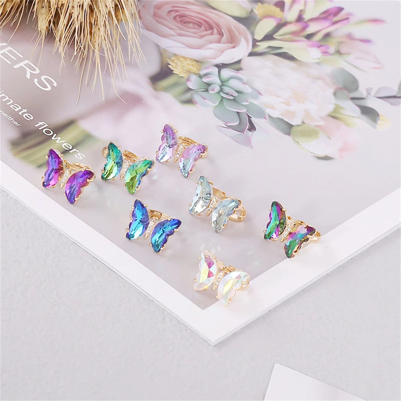 Fantasy Rhinestone Butterfly Ring Adjustable Opening Finger Ring Romantic Colorful Women's Jewelry Exquisite Gifts Accessories