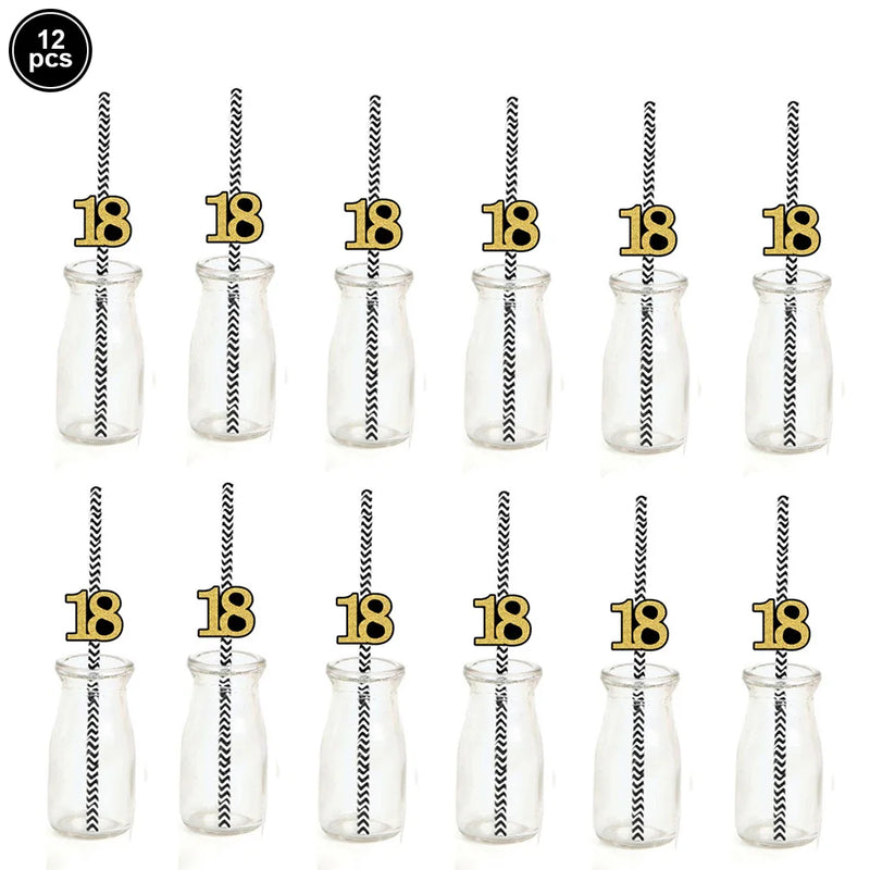 18th Birthday Party Disposable Tableware Plate Cup Napkin Black Gold Party Decorations Birthday Balloon 18 Years Party Supplies