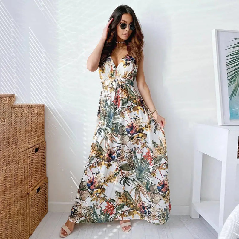 M XL Floral Summer Dress for Women Clothing 2024 Bohemian Loose Beach Sundress Midi Skirt Female Holiday Maxi Dress Vestido Robe