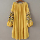 Boho Dress For Women Cotton Floral Embroidery O-neck Tassel Lantern Long Sleeve Vintage Shirt Dresses Casual Holiday Vestidos