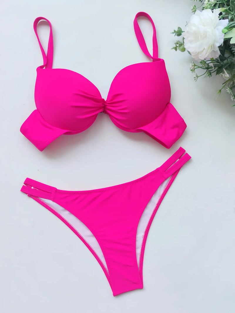 sexy push up bikinis sets two pieces solid thong swimsuit bikini swimsuit Swimwear Biquini conjunto de bikini tankini biquini
