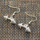 New Fashion Handmade Fitness Equipment Dumbbell Disc Pendants Silver Color Earrings For Womens Style
