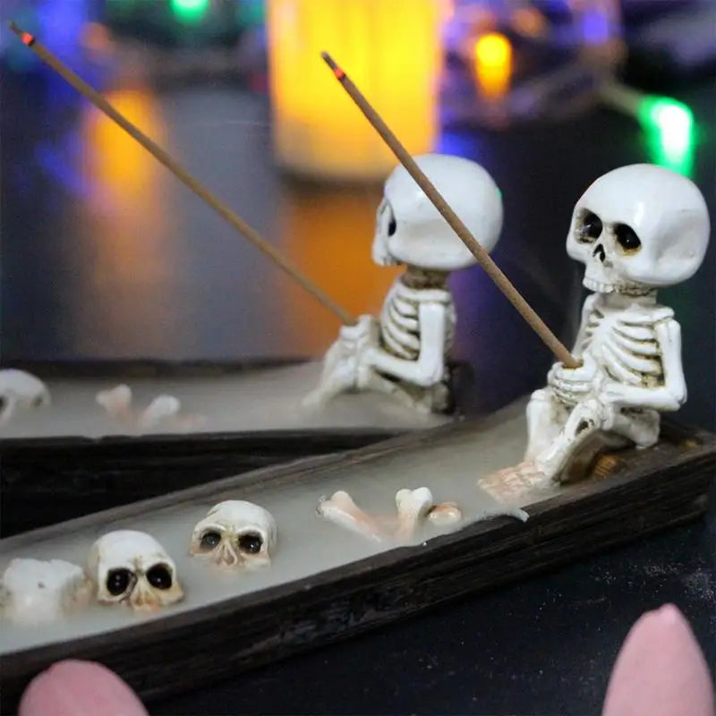 Skull Incense Holder Resin Incense Burner Craft Skeleton Fishing Boat Decoration For Yoga Studios Study And Living Room Ornament