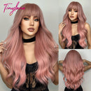 Burgundy Dark Red Synthetic Wigs Long Wavy Wine Red Cosplay Wig with Bangs for Women Natural Body Wave Halloween Heat Resistant