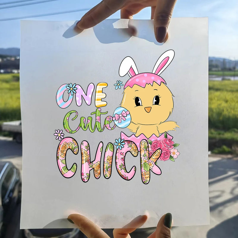 15cm New Easter Egg Rabbit Iron On Heat Transfer Stickers For Clothes DTF Pinted Vinyl Thermal Appliques Washable T-Shirt Decal