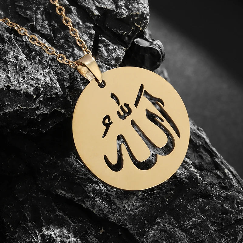 Classic Lucky Arabian God Allah Pendant Stainless Steel Necklace Ladies Islamic Muslim Charm Amulet Jewelry Gift Wholesale